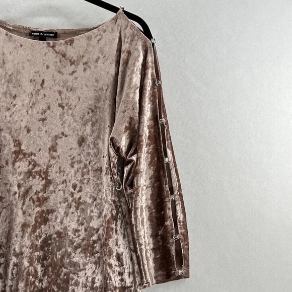 Cable & Gauge Velvet Blouse Womens Size M Rhinestone Dolman Slit Sleeve Pink - Picture 5 of 9